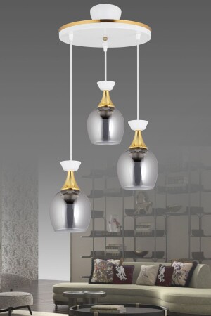 صناديق مصباح MNZ-المتعلقة 3 قطع جرة زجاجة بيضاء مع زجاج مدخن و شريط أصفر شمعة حديثة AK00059 - Kraliçe