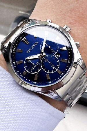 ساعة يد رجال MNZ 3 ATM مقاومة للماء حزام الفضة الزرقاء اللون الفولاذ + سوار هدية Cbk627 GNC4628 - Tom Jones