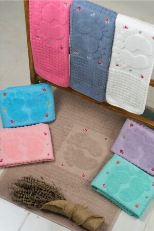 منشفة قدم مطبوعة من طراز MNZ 3 قطع ملون مختلط dop8312810igo - MaLana Havlu