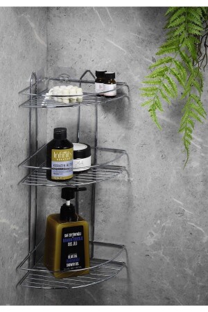 MNZ-لاستين كروم 3 طبقة حمام زاوية شامبو حامل زاوية رف حمام Ek-03 - Sas Haus