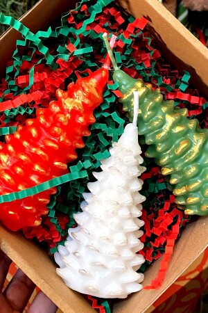 هدية مزخرفة من نوع MNZ عسل، جوز الهند والفانيلا رائحة 3 قطع شجرة النخيل شمعة مجموعة - Fantastik Sanat Atölyesi