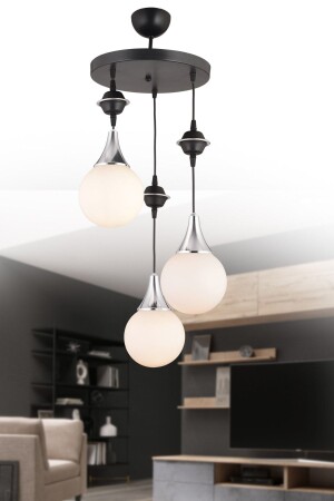 المصابيح المعلقة من نوع MNZ لاستعمالاً أسود 3 قطع كشافة بيضاء من نوع Glop Glass Chrome Downward Facing Luxury Chandelier snsz50169 - SONSUZ AYDINLATMA&AVİZE