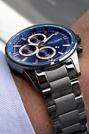 ساعة يد رجال MNZ (من قبل دانيال كلاين) 3 أطم عصا فولاذية ذات لون دخان مقاوم للماء + سوار GTJE2029 - Tom Jones