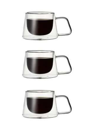 كوب نيسكاف إكسبريسو من تصميم جديد من MNZ كوب زجاجي مزدوج الجدار مع المقبض كوب زجاجي مزدوج 3 قطع مع المقبض ثلاث - Kitchen Design Lab