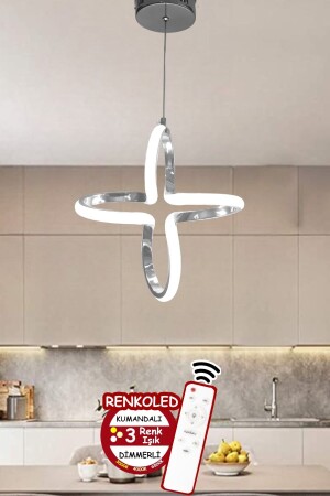 MNZ-تحكم 3 ألوان مضيئة مصباح معلق حديث LED شمعة كروم داخل القاعة، غرفة Gonca - Renkoled Aydınlatma