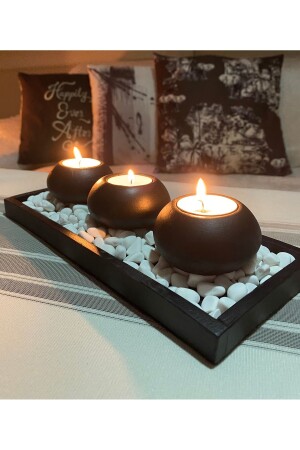 MNZ- مجموعة من 3 ألوحة خرسانية حاملات شمعة مزخرفة حاملة شمعة هدية عنصر المصابيح المضيئة - Morvilla