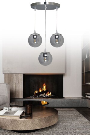 المصابيح المعلقة من MNZ الفضة 3 قطع من النمط المدخن الشمعة SEF157 - ŞL Şef Light