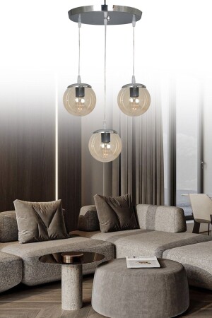 المصابيح المعلقة من MNZ الفضة 3 قطع عسل زجاجي الشمعة SEF157 - ŞL Şef Light