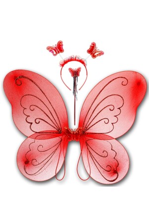 أجنحة طيور الفراشة MNZ - عصا وتاج مجموعة من 3 - أحمر - Süsle Baby Party