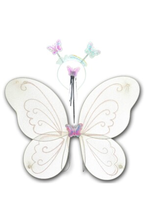 أجنحة طيور الفراشة MNZ - عصا وتاج مجموعة من 3 - أبيض - Süsle Baby Party