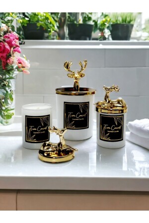 MNZ-مصممة خاصة الديكورية الذهبية العشبة الفانيلا رائحة الكأس البيضاء مجموعة شمعة من 3 - Tiem Concept