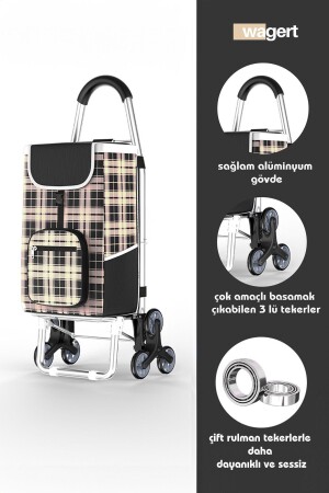 عربة السوق الفاخرة MNZ مع 3 عجلات ، جسم من الألومنيوم والكيس المقاوم للماء - Vadi