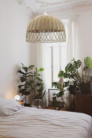 MNZ- رطان، بامبو، ويكر مصباح معلق شمعة قطر: 30 سم ارتفاع: 23 سم حبل رطان طبيعي0028 - Belkıs Rattan