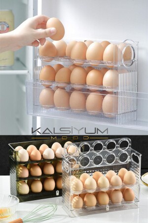 MNZ-عملية مربع البيض 30 قطعة مربع البيض 3 طبقات حامل البيض الثلاجة منظمة مخزن تخزين Qkalsyum-98TR28 - Kalsiyum Mood