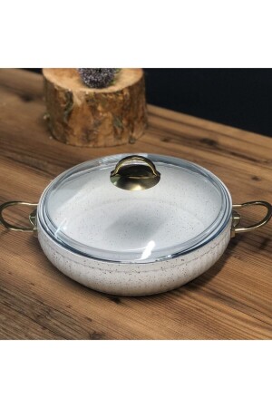 MNZ-غرانيت كاسيرول 30 سم 6 لترات طلق الأرز كاسيرول بروت غير ملصق ذهب أبيض 070255 - Lines