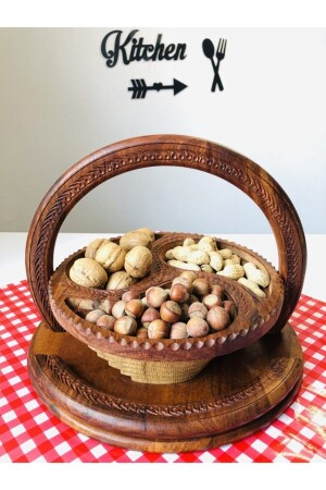 MNZ-تزيينية الصناعة اليدوية الخشبية قابلة للطيّة وعاء التناول والفاكهة 30 سم - Adil Baba