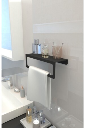 حامل مناشفة MNZ - رف مناشفة معدنية - رف مناشفة حمام المطبخ - حامل مناشفة رف حديث 30 سم أسود - İcon Plus