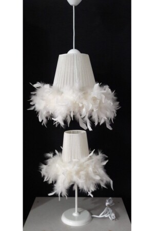 MNZ-غرفة الأطفال كريم ريش شمعية شمعية المصابيح مجموعة مع ساقي معدنية بيضاء 303030 - TEKAY AYDINLATMA