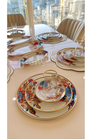 MNZ-بيضاء زهرة نمط 34 قطعة كعكة الإفطار مجموعة 34PRÇST - PONCİKPAZAR