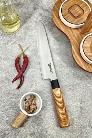 مكنسة خشبية خفيفة من MNZ سكين المطبخ المهني 34 سم فولاذ معدني - Sürlaz