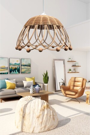 MNZ- رطنة، بامبو، مصباح معلق للكتلة قطر: 35 سم ارتفاع: 20 سم - Belkıs Rattan