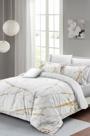 مجموعة غطاء الملفوفة المزدوجة من MNZ المنسوجة بشكل وثيق القطن ساتين 3D تصميم خاص الرخام الوهمي (بدون أوراق) PERLAS - PerlaSera