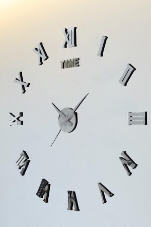 MNZ- ديكوراتية و هدية ساعة الجدار التلصق الذاتي 3D الأرقام الرومانية الفضة اللون المرآة Plexi ERMS01 - Kepler Design