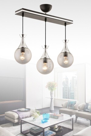 مينيل MNZ 3-piece pendant lamp أسود كروم زجاجي غلاف غرفة المعيشة شمعة 3054 - KUZEY AYDINLATMA