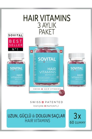 MNZ-شعر نباتية شعر رباطي فيتامين 3x60 قطع - Sovital