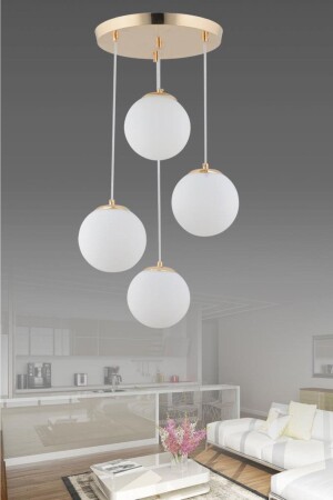 مصباح MNZ-المعلقة 4 قطع ذهبية كرة زجاجية بيضاء 1605040012594 - İstanbul Avize