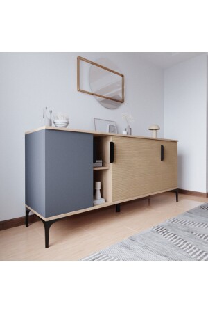 أجهزة التحكم في أسلوب الأثاث من نوع MNZ 4 أبواب ، رفوف ، 180 سم ، غرفة الطعام ، مكتب ، غرفة المعيشة وحدة (ANTHRACITE-YUNUS - ALONEX HOME