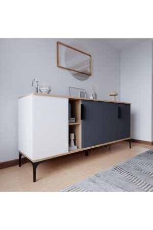 أجهزة التجميع في أسلوب الأثاث MNZ 4 أبواب، رفوف، 180 سم، غرفة الطعام، مكتب، غرفة المعيشة وحدة (WHITE-ANTHRACITE) Tr - ALONEX HOME