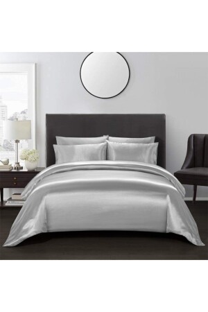 MNZ- الحرير ذات النسيج القطن ساتين 4 قطعة غطاء ملابس مزدوجة مجموعة 200x220 سم الصفحة المطوية الرمادية snc1 - Silk Cocoon