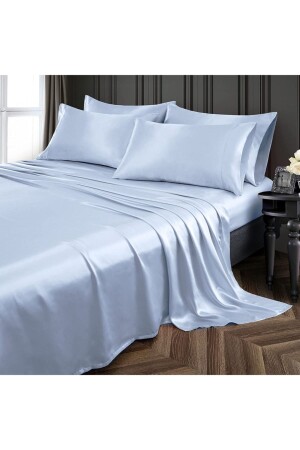 MNZ- الحرير ذات النسيج القطن ساتين 4 قطعة غطاء غطاء مزدوج 200x220 سم الصفحة المطوية الأزرق snc1 - Silk Cocoon