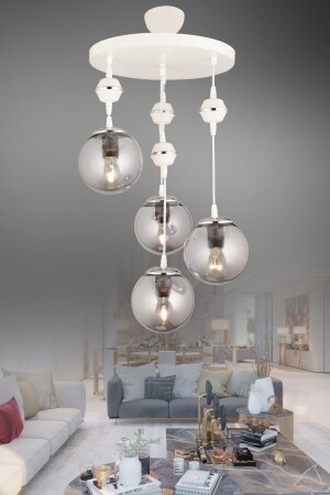 المصابيح المعلقة MNZ لاستلاع أبيض 4 قطع مدخنة الكرة الأرضية الزجاج الكروم إلى أسفل وجهة الفخام الشنابل 2483 - KARDELEN AYDINLATMA AVİZE