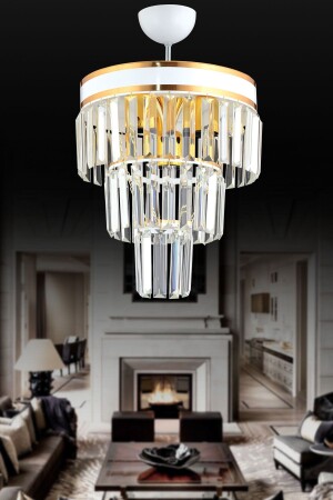 MNZ-باريس 4 مستويات أبيض إلى ذهبية حجر البلور الذهبية 30' شمعة حديثة 03294 - KARDELEN AYDINLATMA AVİZE