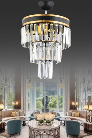 MNZ-باريس 4 طبقات سوداء وذهبية زجاجية الحجر 30 'مصباح شمعة حديثة AK000400 - Genel Markalar