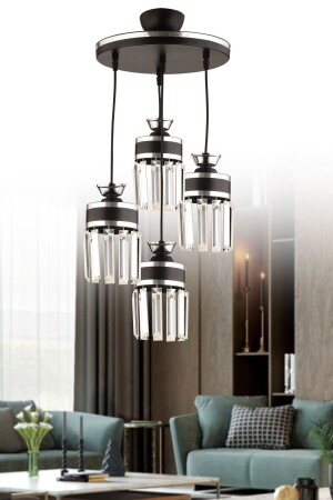 MNZ-سبتمبر 4 قطعة سوداء كروم ذهبية كريستال حجر معلق مصباح صمام عصري شمعة 4007 - KUZEY AYDINLATMA