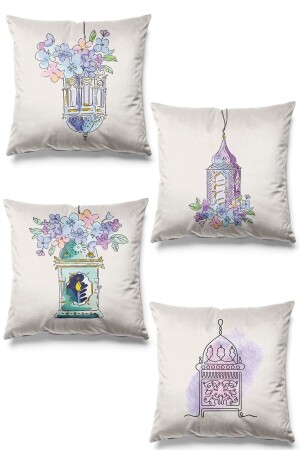 MNZ-مزدوج الجانب مطبوع رمضان شمعة نمط مجموعة من 4 سويد رمي وسادة غطاء رمضان كريم 43 × 43 - Pilloveland