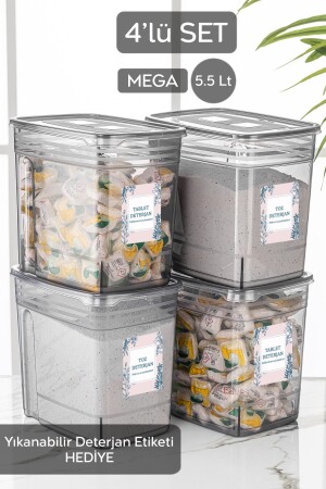 مجموعة MNZ من 4 - 5.5 لترات جمبو لينا مسحوق قرص تخزين المواد المضافة - صندوق تخزين الغطاء الملصق MCH-974 - Meleni Home