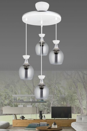 مادة من المصابيح المعلقة من MNZ 4 قطع جرة جرس بيضاء مع زجاج مدخن و شريط كروم شمعة حديثة AK00062 - Kraliçe