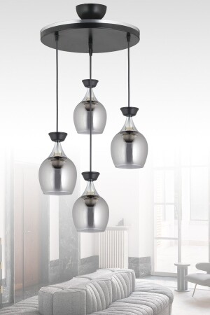 مادة من المصابيح المعلقة من MNZ 4 قطع جرة أجراس سوداء مع زجاج مدخن و شريط كروم شمعة حديثة AK00062 - Kraliçe