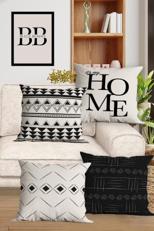 تصميم أسود أبيض MNZ مزدوج الجانب المطبوع مجموعة ديكوراتية من 4 أوقات وسادة الأريكة و غطاءات السكينة - Belle Benoit