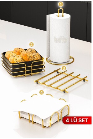 MNZ-مطبخ الأطباق عرض حامل النابكين حامل المناشف حامل الخبز حامل الأطعمة 4 قطع طاولة مجموعة المطبخ منظمة - Bino