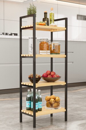 MNZ-المطبخ الحمام المقصورة رف منظمة متعددة الأغراض رف الأحذية المعدنية رف مع رف خشب 4 طبقات BinoGold645 - Bino