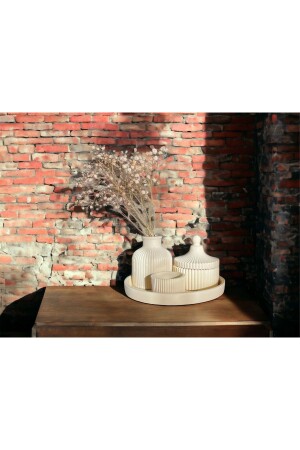 مجموعة ديكورات MNZ بما في ذلك حوض ملون بالكرم الصغير ، وعلبة مستديرة وصندوق معقلي مع غطاء ، ومجموعة من 4 أكواب من الكريم والس - LİNECRAFT