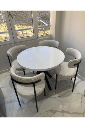 طاولة مطبخ MNZ - (مضمون للكواكب المختلفة) كرسي طاولة مستديرة لـ 4 أشخاص - طاولة مستديرة - Elen Home