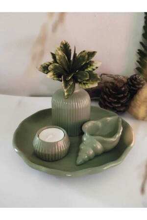 مجموعة عباءات ديكورية MNZ مجموعة الأشياء مجموعة بامباس عباءات شمعة حاملة غلاف السحاب الصفائح 4 قطع اللون الأخضر النقود. - E.M.S Avm