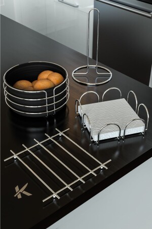 مجموعة عرض الخدمة من فخامة من نوع MNZ وسلطة الخبز، حاملة المناشف، حاملة النابكين، طاولة، طبق الخبز، مجموعة من 4 - Karteya