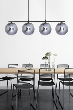 MNZ- قيصر اللون الأسود المدخن الكرة الأرضية الزجاج التصميم الحديث طاولة الطعام غرفة المعيشة 4 قطع الشنارة LA12000030 - Fer Avize